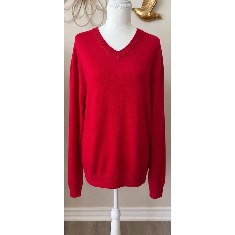 Hart Schaffner Marx Mens XL 100% Extra Fine Merino Wool Red V Neck Sweater